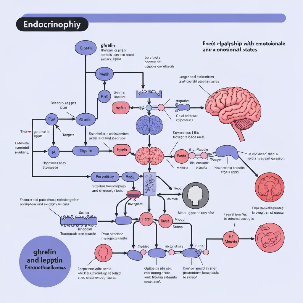 Scientific infographic showing ghrelin and leptin hormonal mechanisms