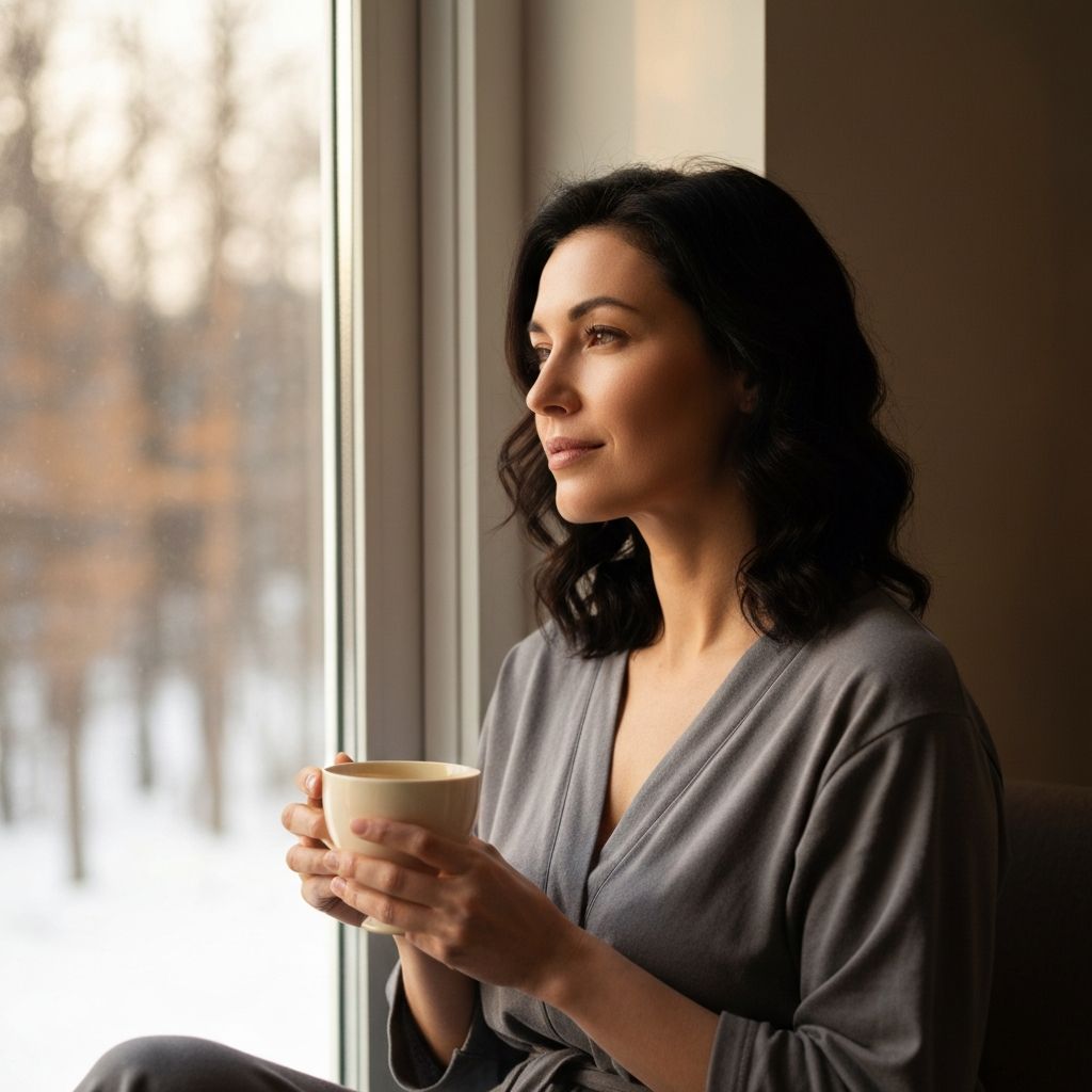 Contemplative person with tea reflecting on emotions and food connection